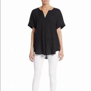 Max Studio Black Pleat Front Short Sleeve V Neck Blouse XS